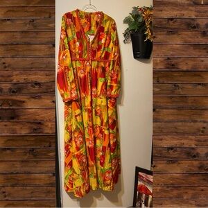 Tropical Bloom Long Sleeve Maxi Dress “VINTAGE 1970”